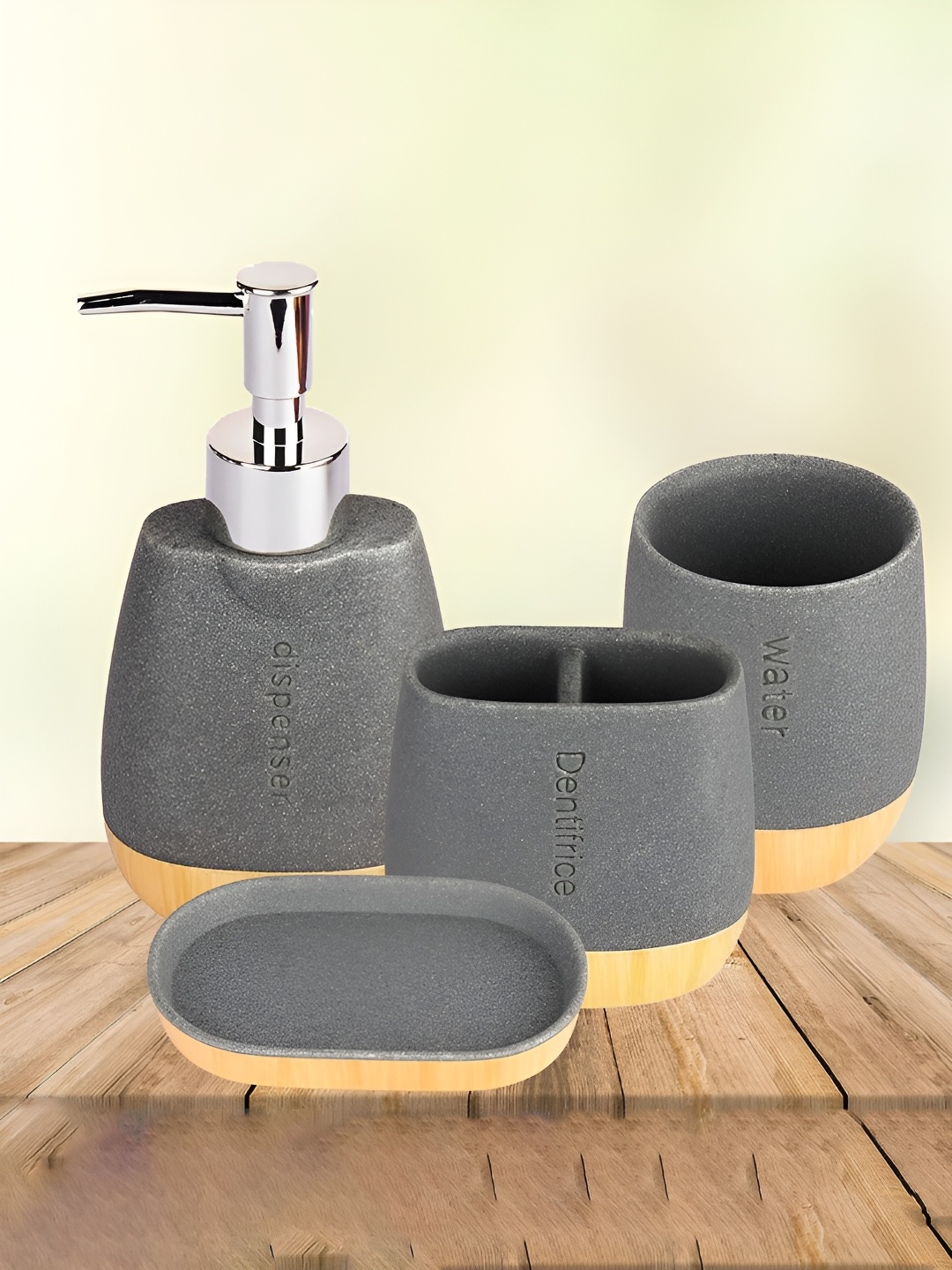 

Kuber Industries Grey 4 piece Solid Resin Soap Dispenser