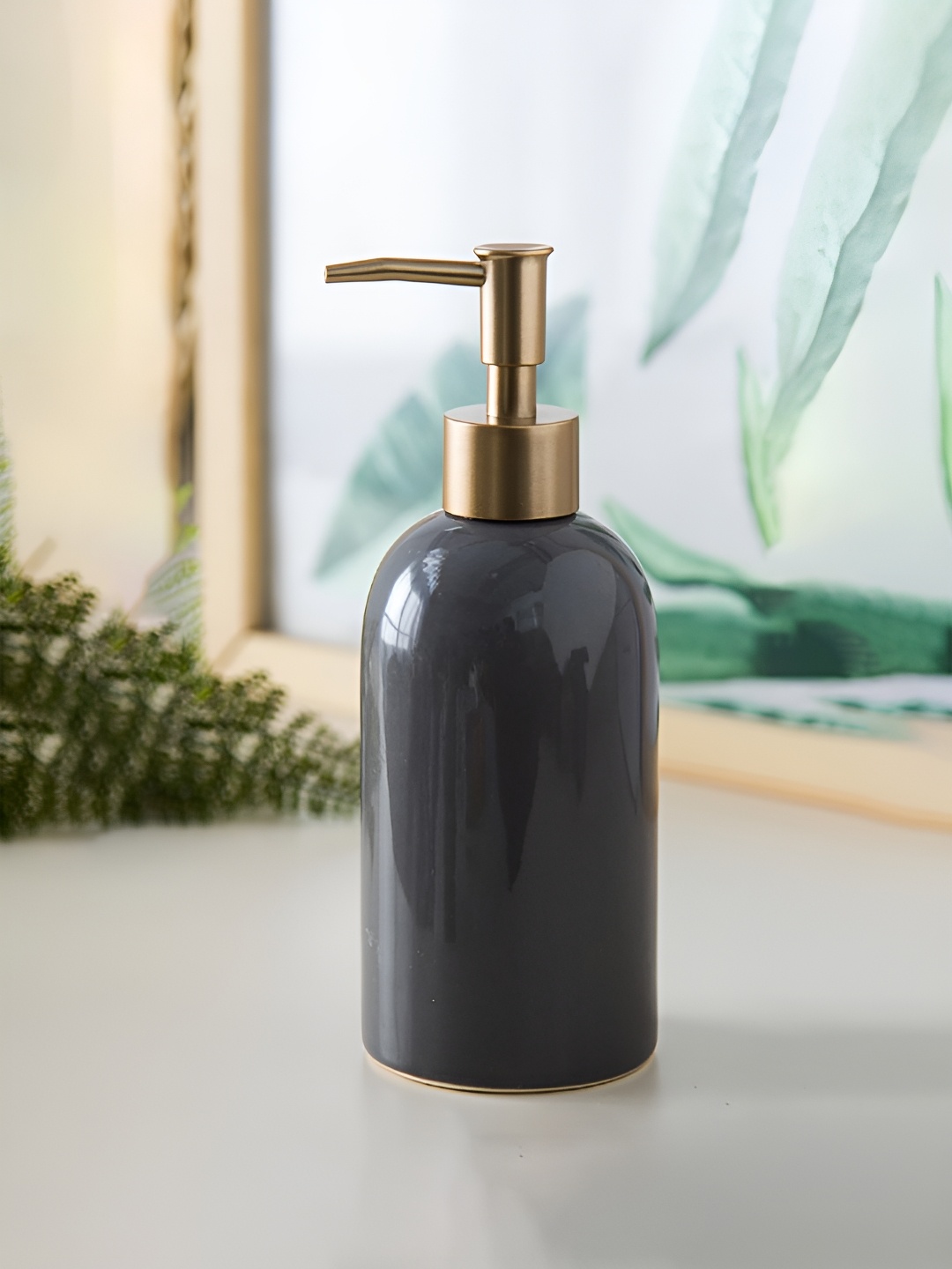 

Kuber Industries Grey & Gold-Toned Solid Ceramic Soap Dispenser
