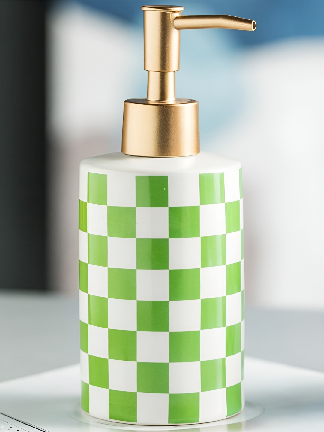 

Kuber Industries Green & White Solid Ceramic Soap Dispenser