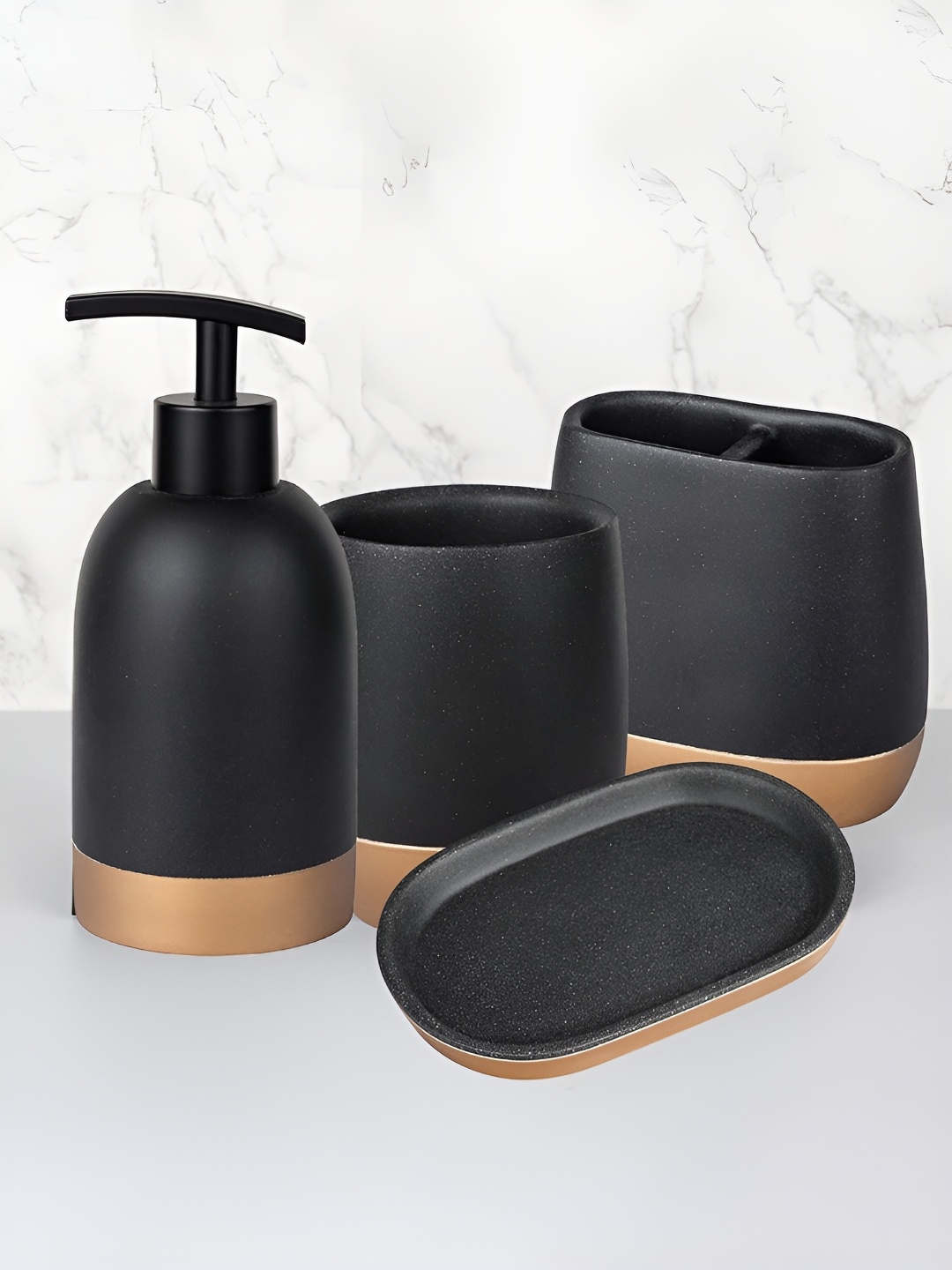 

Kuber Industries Black & Gold-Toned 4 piece Solid Resin Soap Dispenser