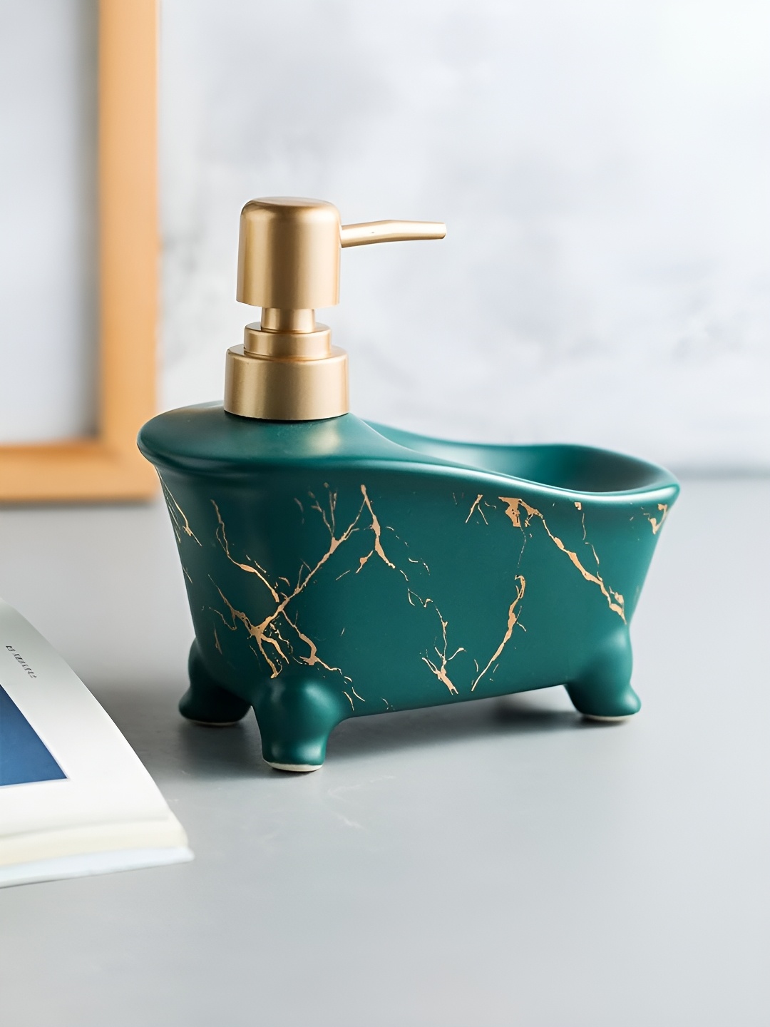 

Kuber Industries Green Geometric Ceramic Soap Dispenser