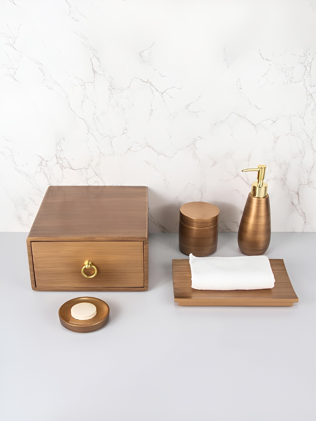 

Kuber Industries Brown 5 piece Solid Resin Soap Dispenser
