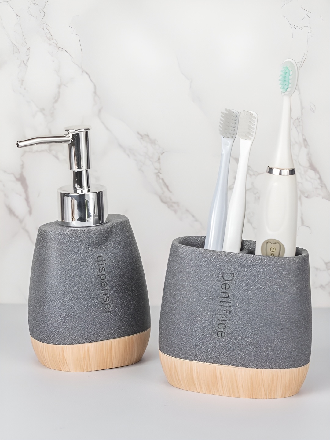 

Kuber Industries Grey & Brown 2 piece Solid Resin Soap Dispenser