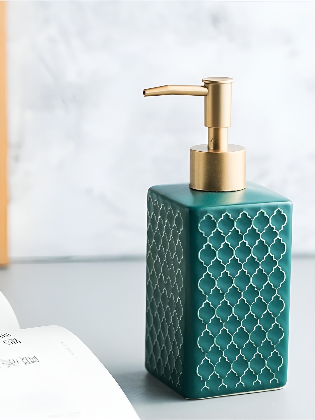 

Kuber Industries Green Textured Ceramic Soap Dispenser