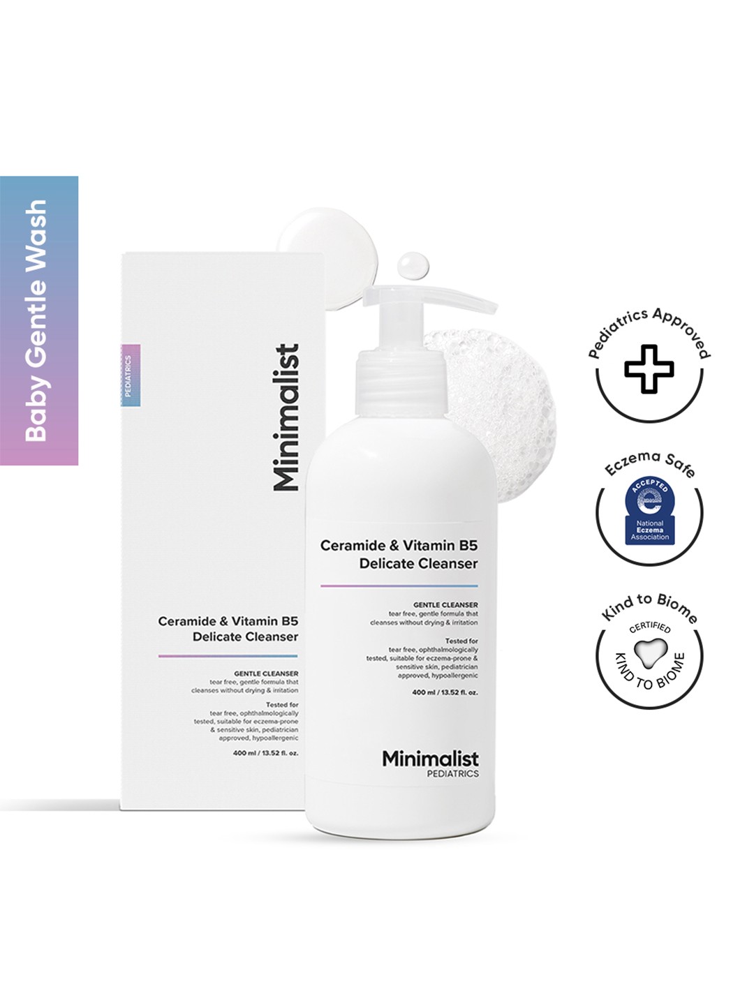 Minimalist Baby Ceramide & Vitamin B5 Delicate Cleanser Gentle Wash with PH 5.5 - 400ml, White