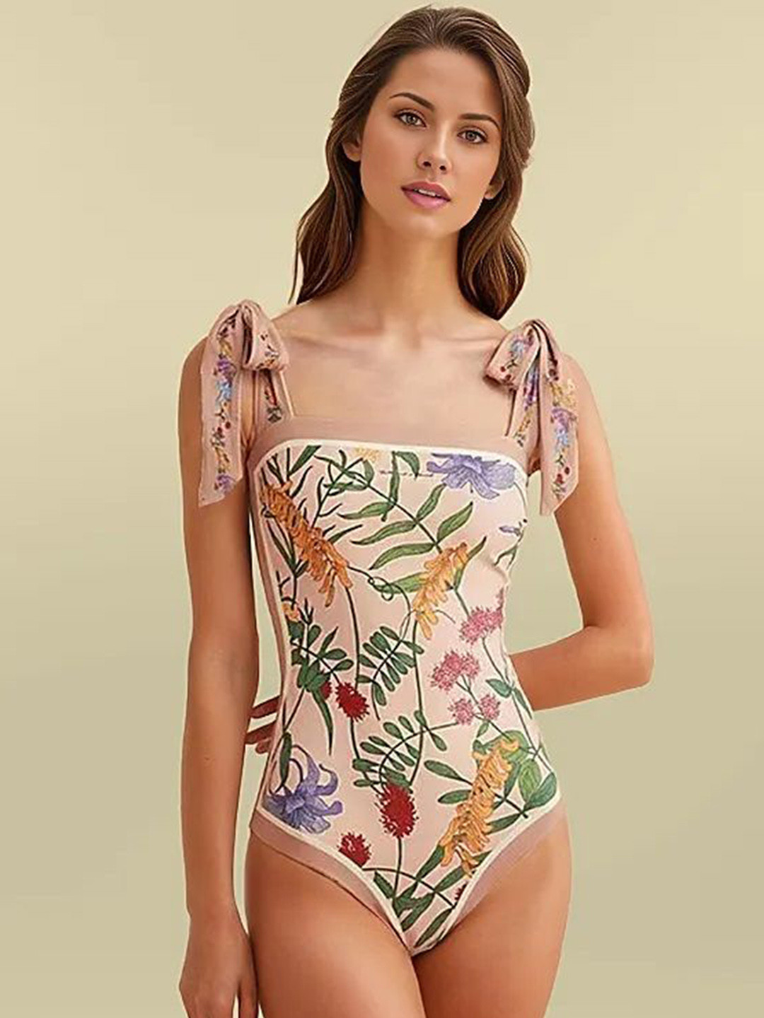 

FIESTA RESORTWEAR Printed Sleeveless Bodysuit, Cream