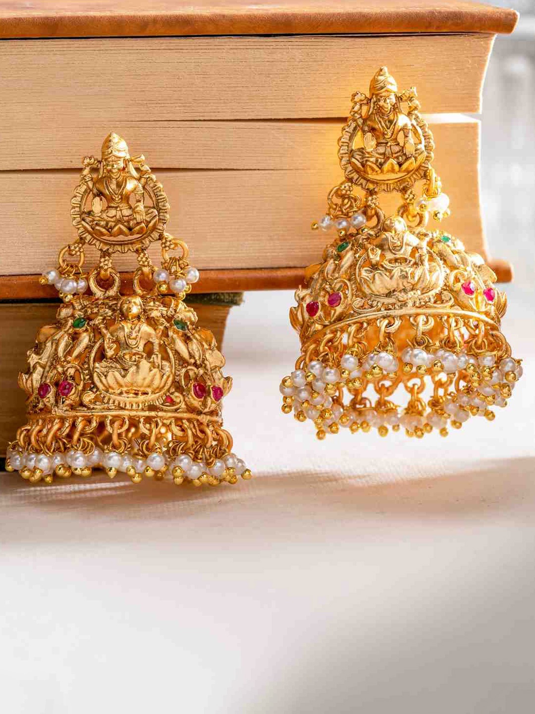 

Vriksham Gold Plated Stones Studded Dome Shaped Jhumkas