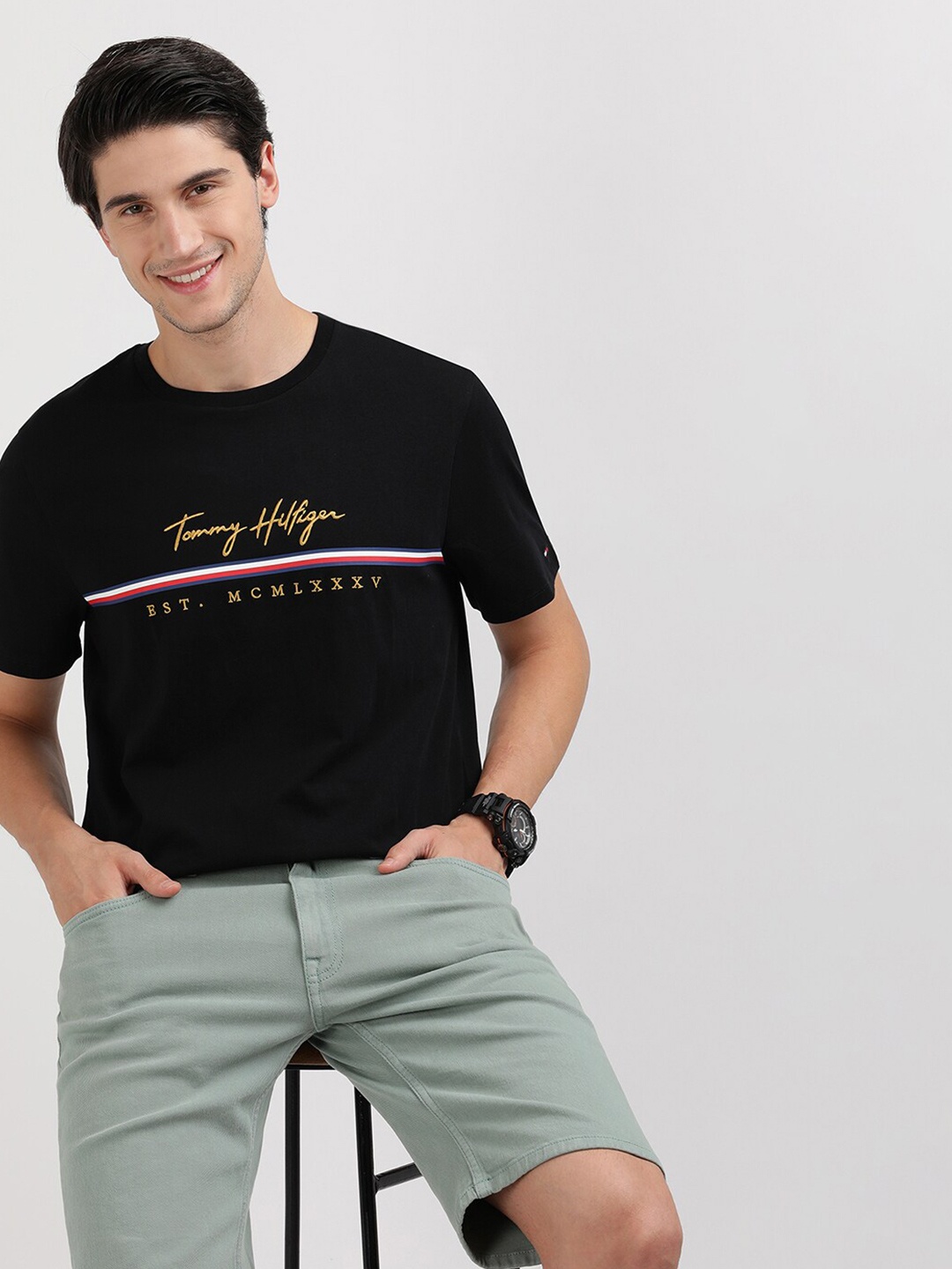 Tommy Hilfiger Men Typography Pockets T-shirt, Black