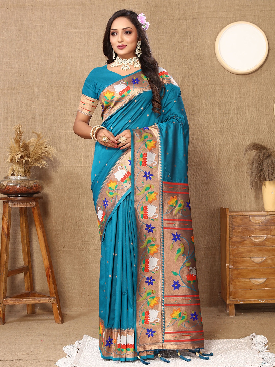 

VEECHIS Ethnic Motifs Zari Pure Silk Kanjeevaram Saree, Blue