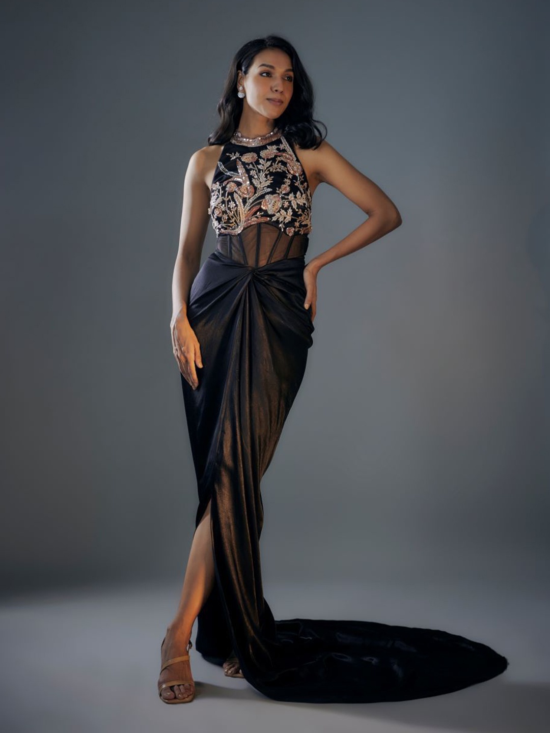 

Masumi Mewawalla Floral Satin Maxi Dress, Black