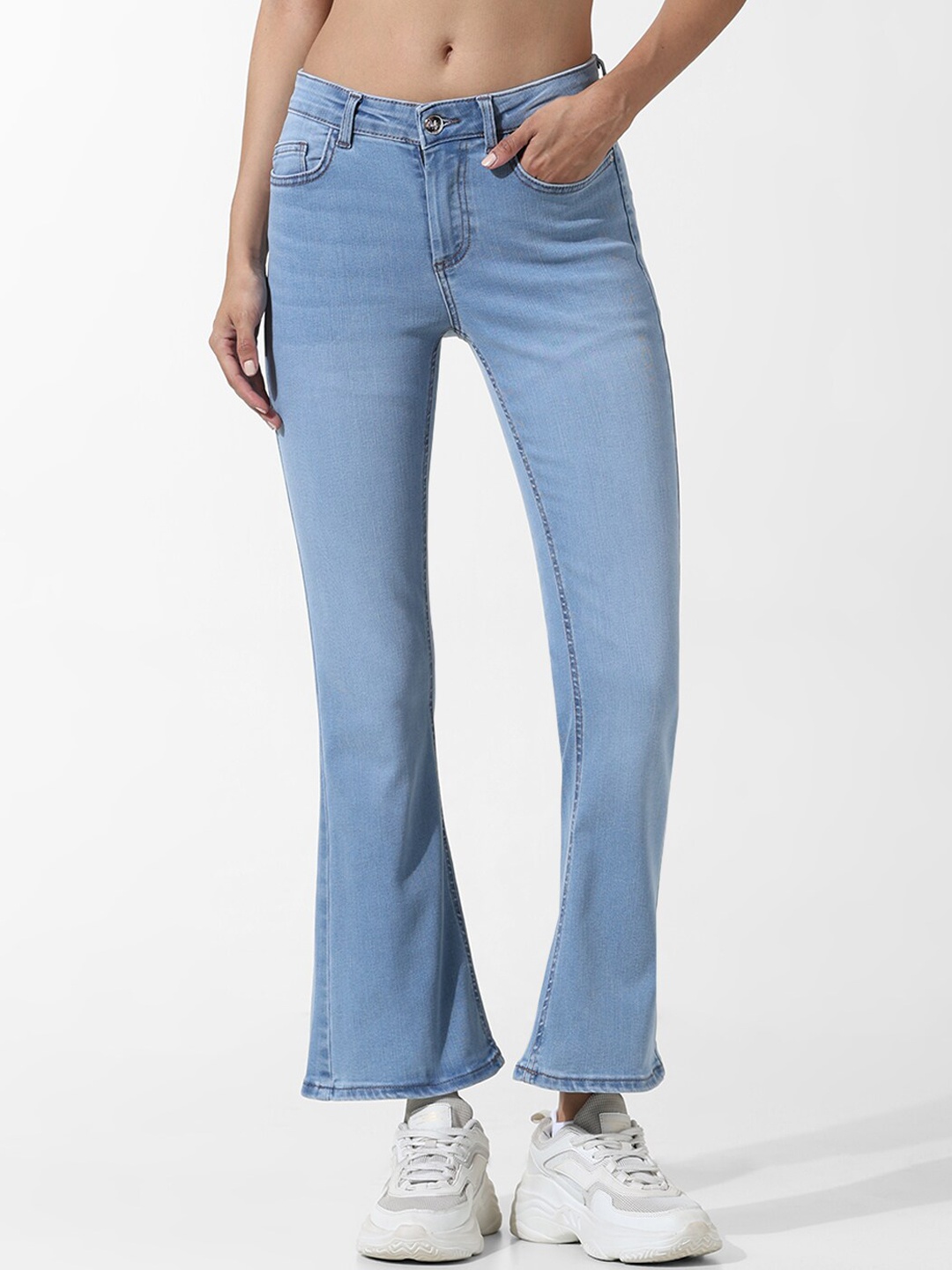 

ONLY Women Flared Low Distress Light Fade Stretchable Jeans, Blue