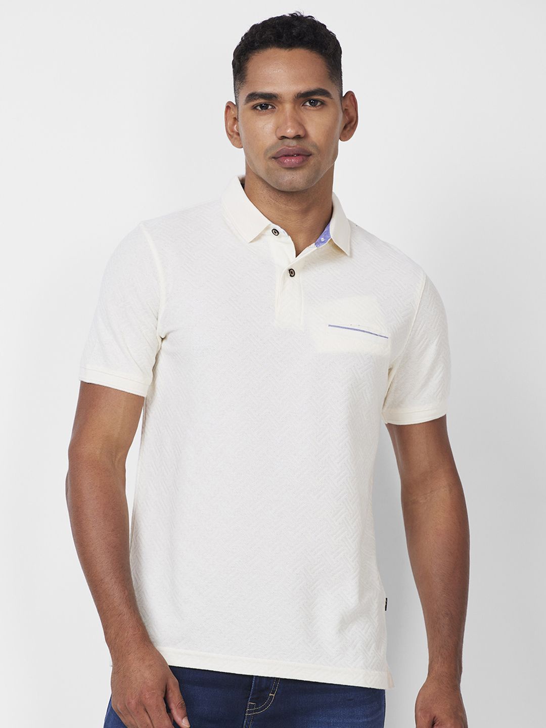 

CELSIUS Men Polo Collar Pockets T-shirt, Cream