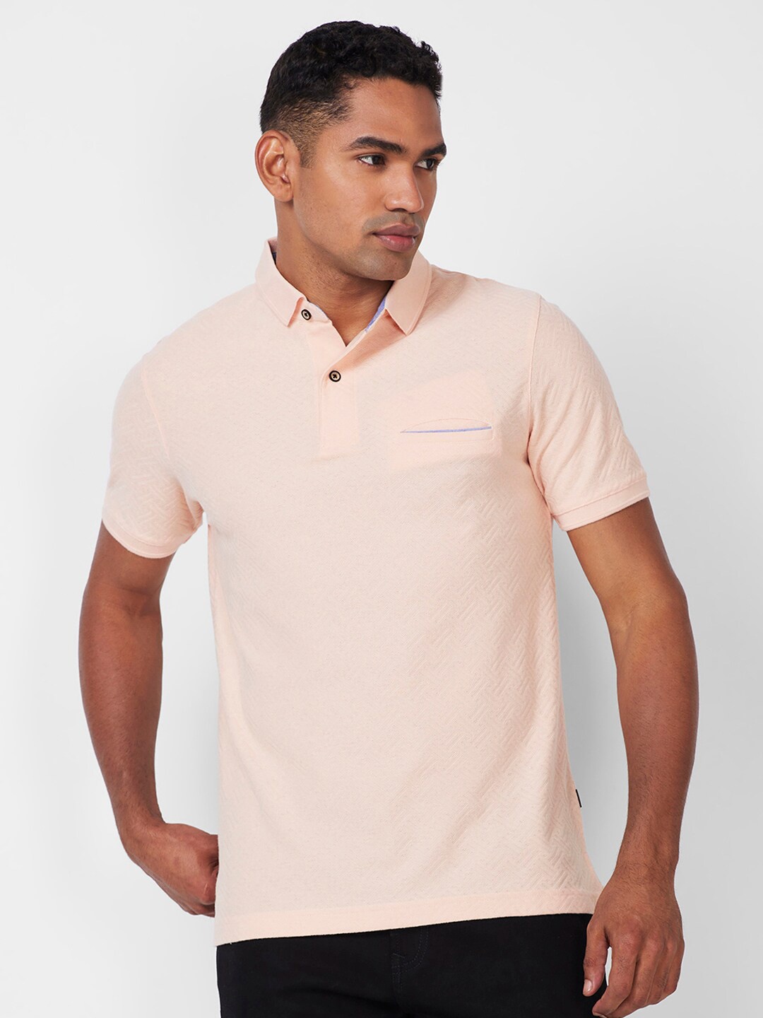 

CELSIUS Men Polo Collar Pockets T-shirt, Peach