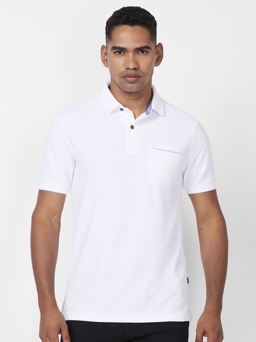 

CELSIUS Men Polo Collar Pockets T-shirt, White