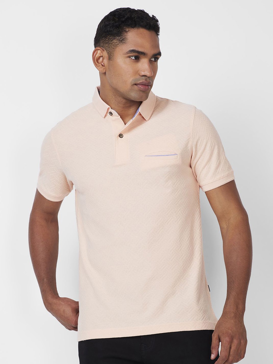 

CELSIUS Men Polo Collar Pockets T-shirt, Peach
