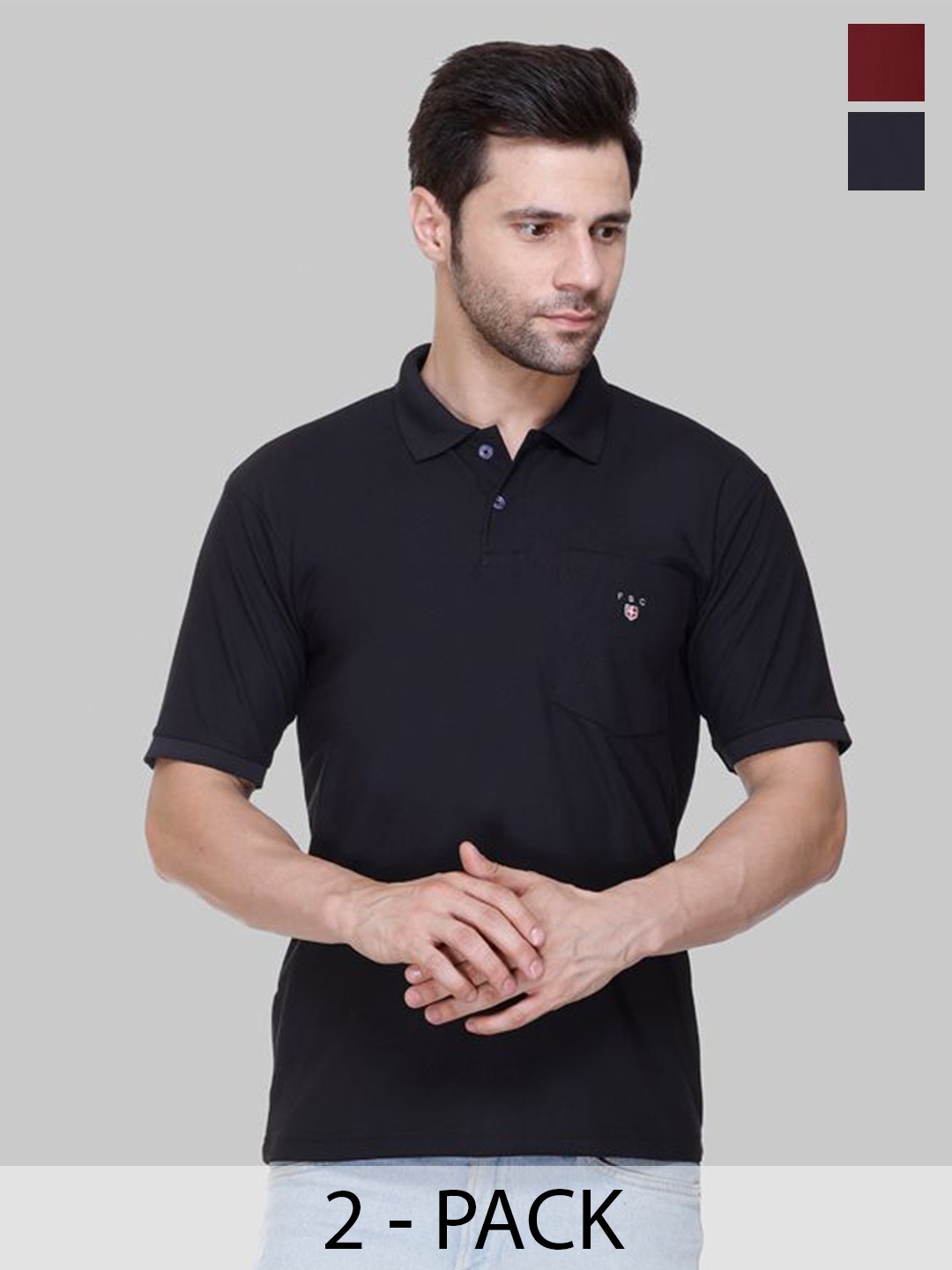 

FLOSBERRY Men 2 Polo Collar Pockets T-shirt, Maroon
