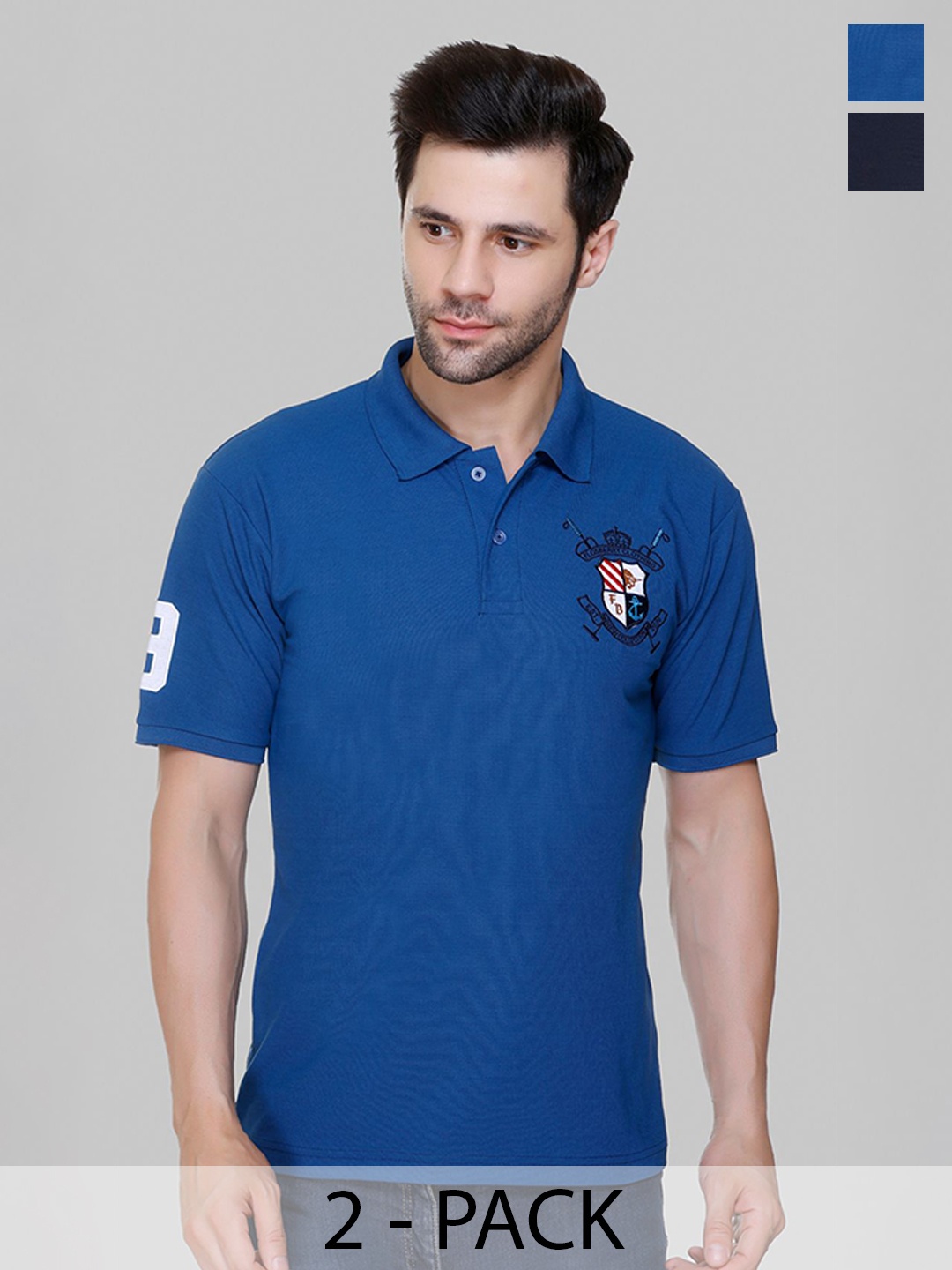 

FLOSBERRY Men 2 Polo Collar Applique T-shirt, Navy blue