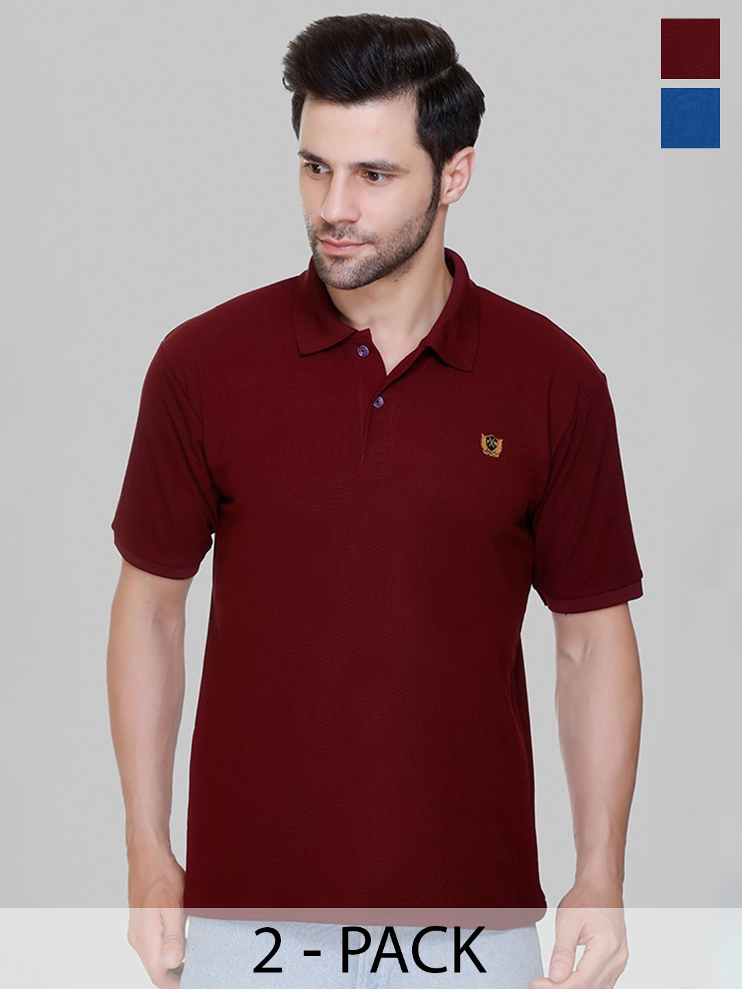 

FLOSBERRY Men 2 Polo Collar T-shirt, Maroon