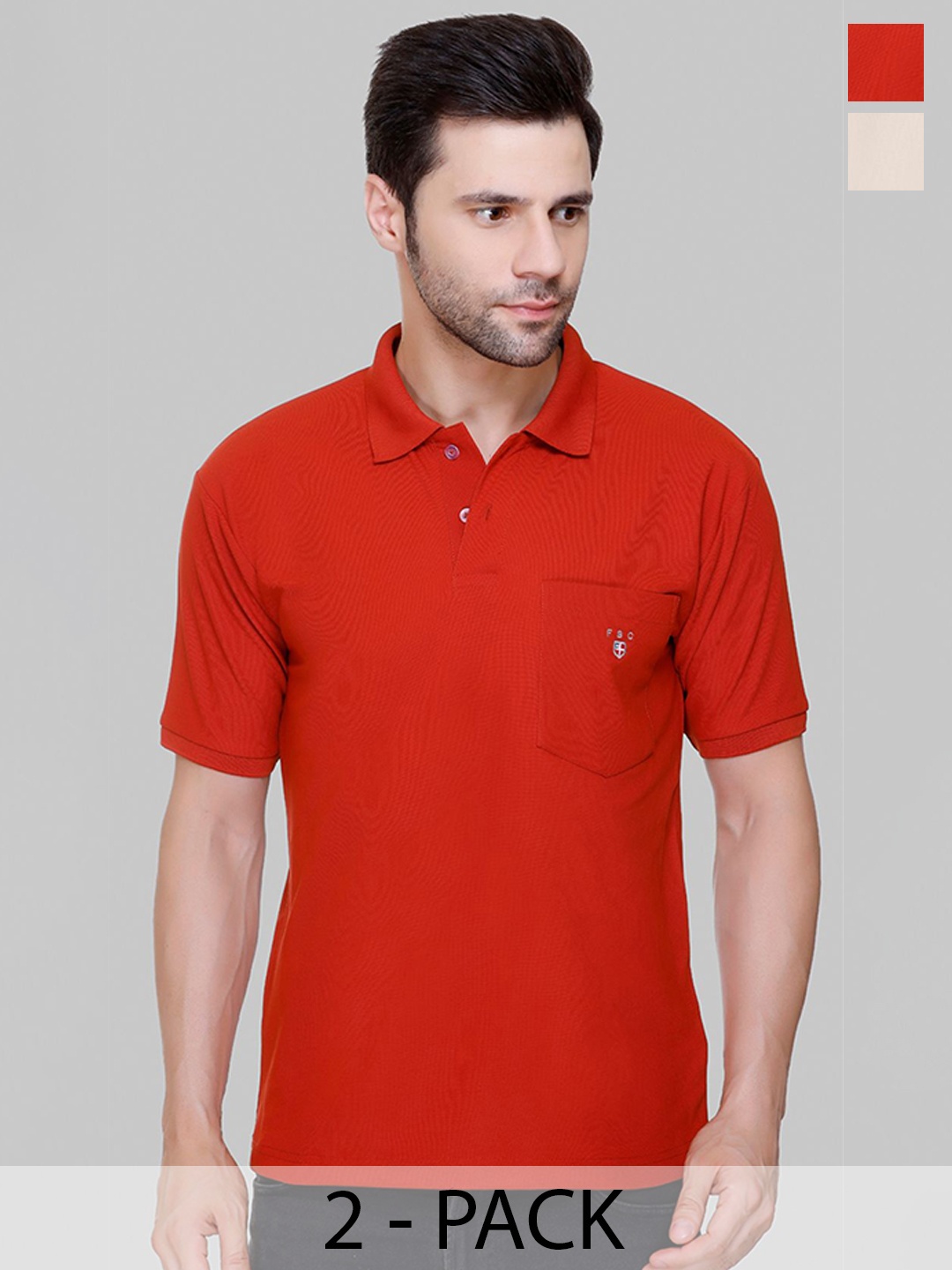 

FLOSBERRY Men 2 Polo Collar Pockets T-shirt, Beige