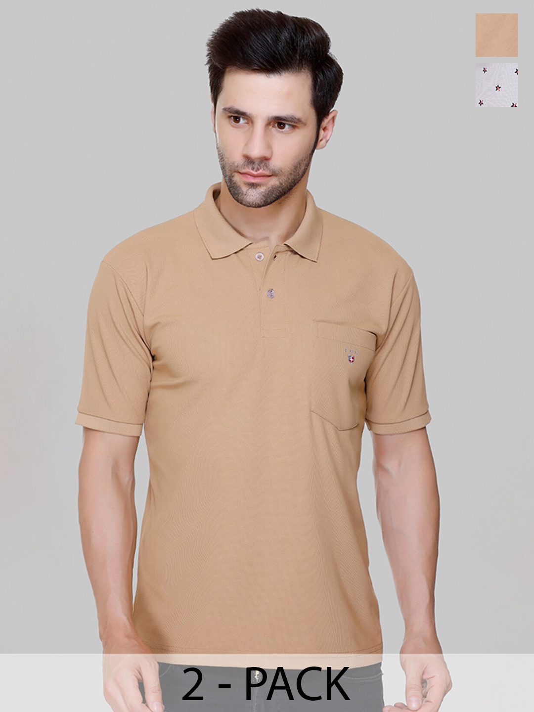 

FLOSBERRY Men 2 Printed Polo Collar Pockets T-shirt, Grey