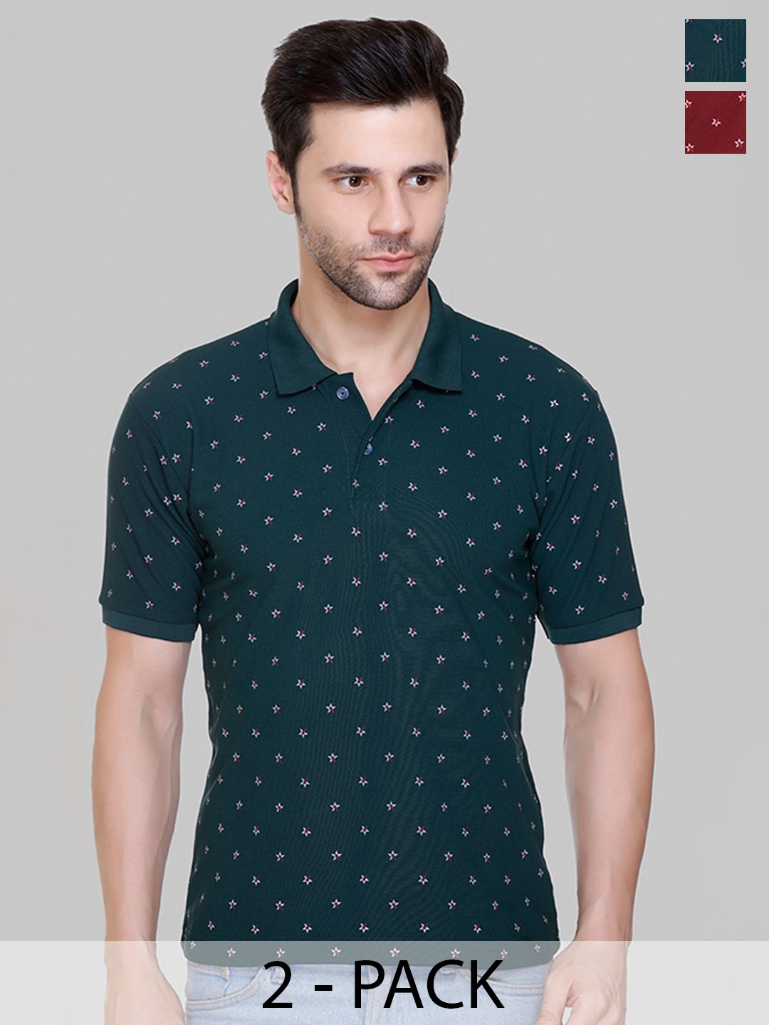 

FLOSBERRY Men 2 Printed Polo Collar Pockets T-shirt, Maroon
