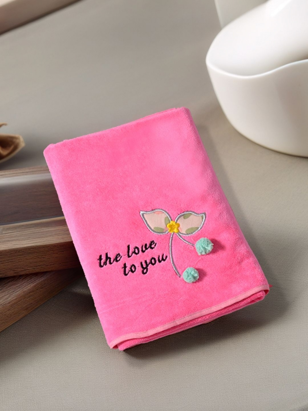 FABINALIV Pink & Blue 1 Printed Cotton 400 GSM Bath Towel