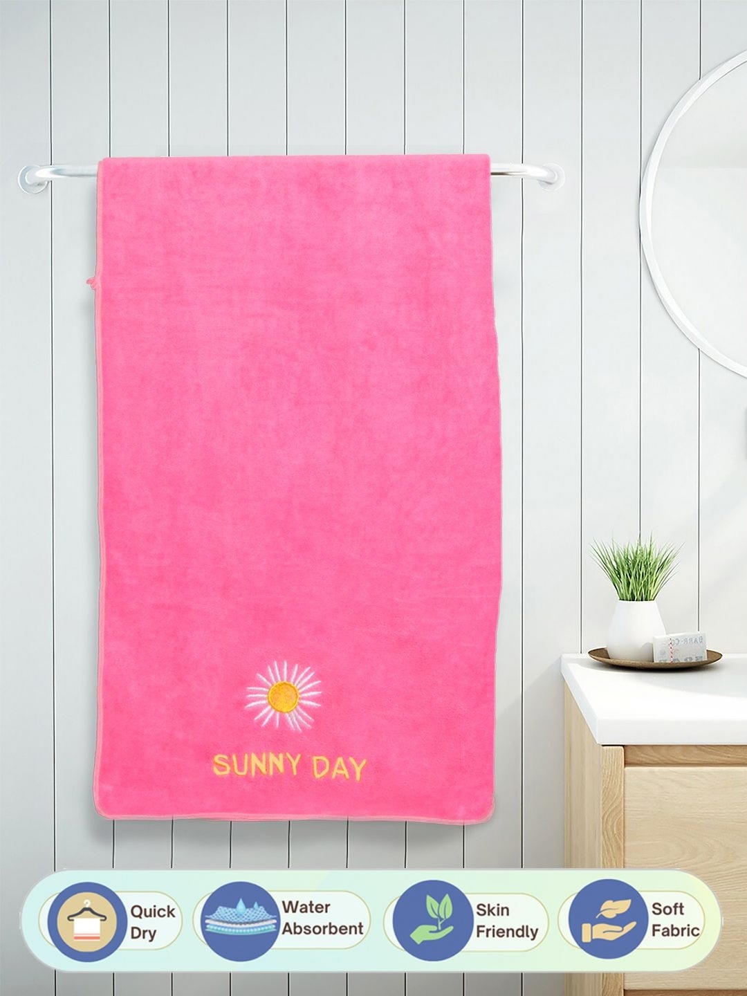 

FABINALIV Pink & Yellow 1 Printed Cotton 400 GSM Bath Towel