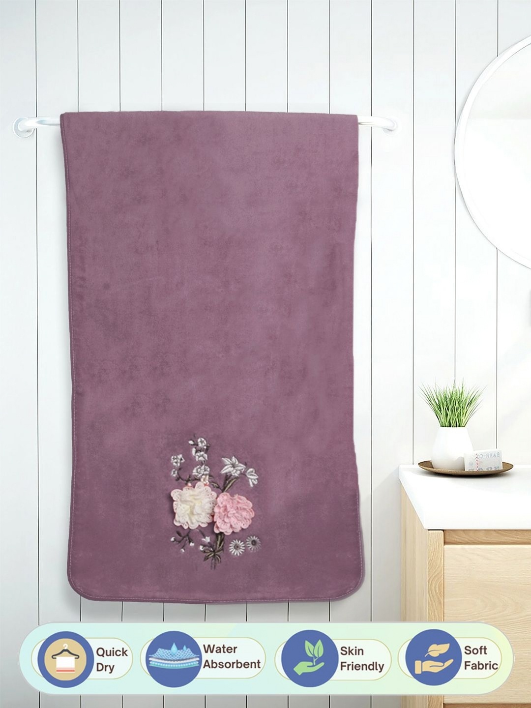 

FABINALIV Pink 1 Printed Cotton 400 GSM Bath Towel