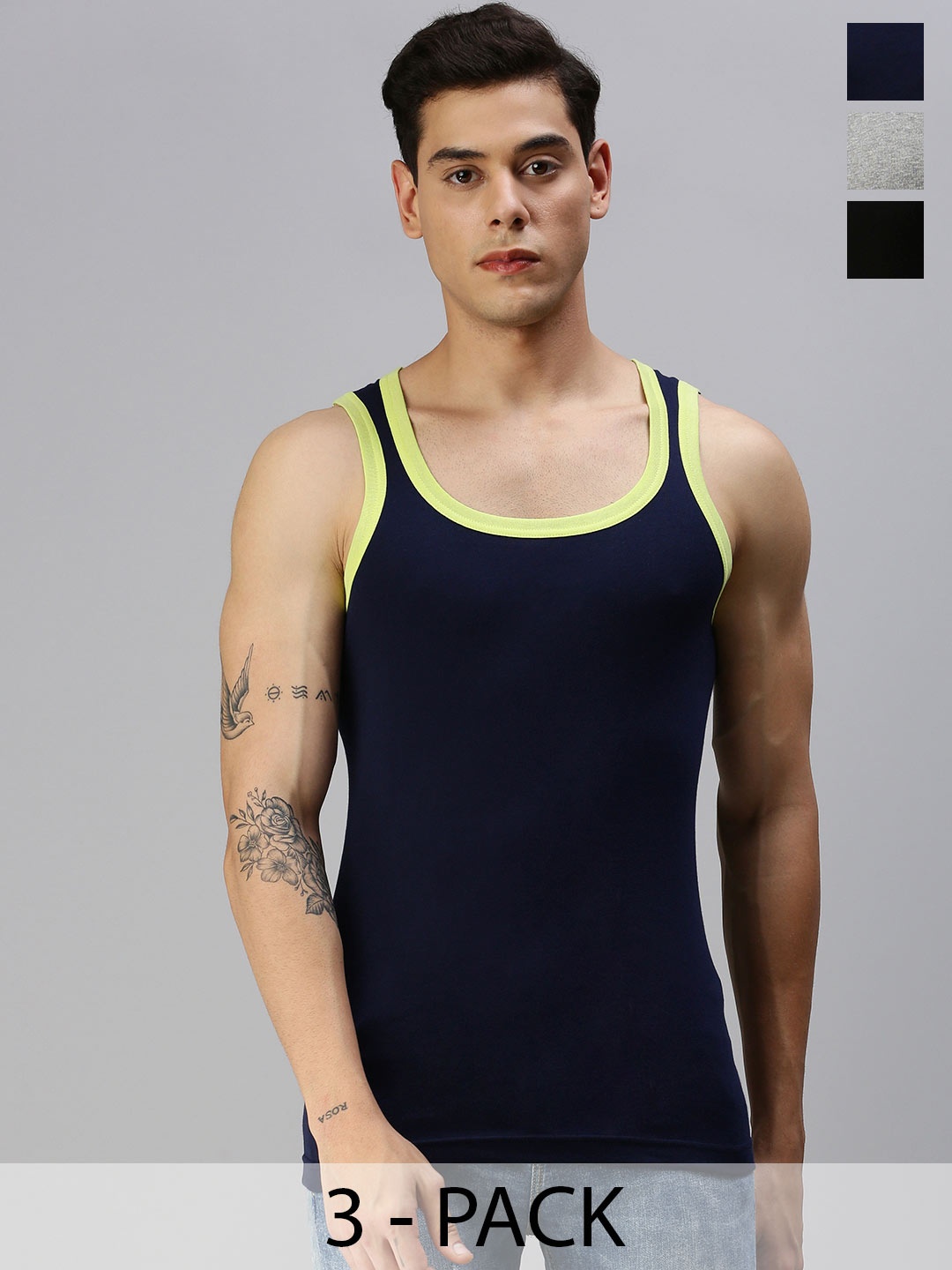 

ONN Pack of 3 Sleeveless Innerwear Vests ONN_141_AST5_3PC, Black