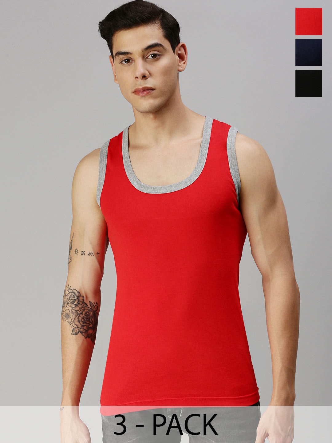 ONN Pack Of 3 Sleeveless Innerwear Vests ONN_141_AST2_3PC, Red