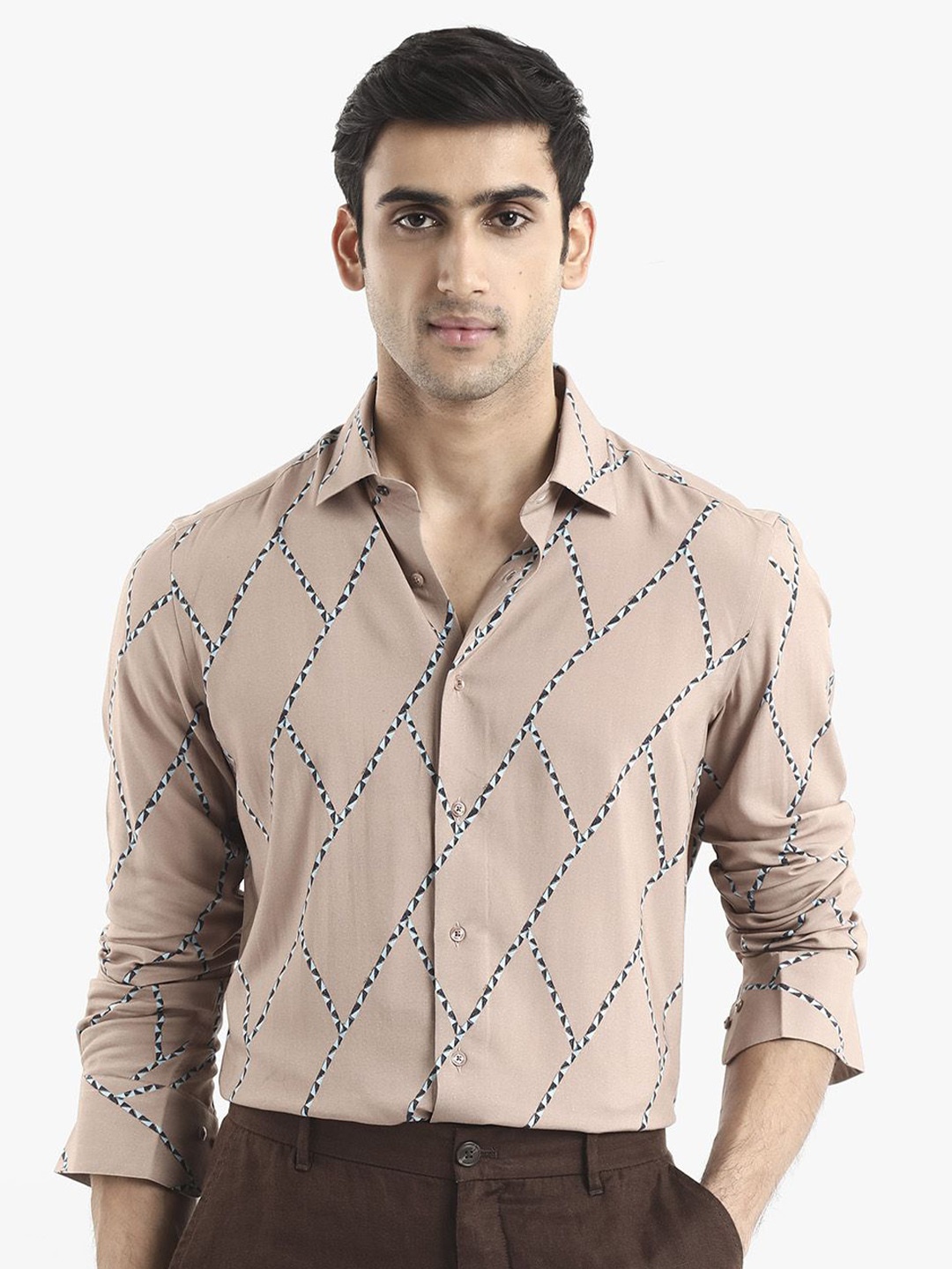 

RARE RABBIT Men Fenney Ls Regular Fit Opaque Printed Shirt, Brown