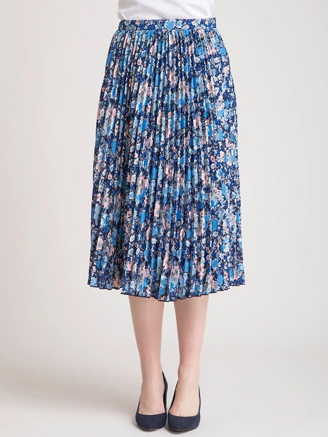 

OTABU Printed A-Line Midi Skirt, Blue