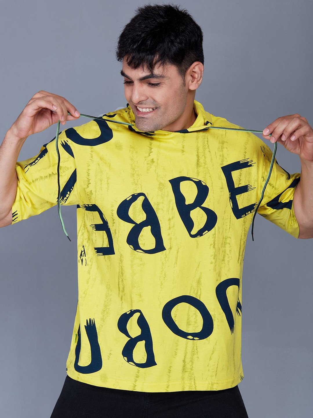 

THALASI Men Typography Printed Polo Collar Applique T-shirt, Yellow