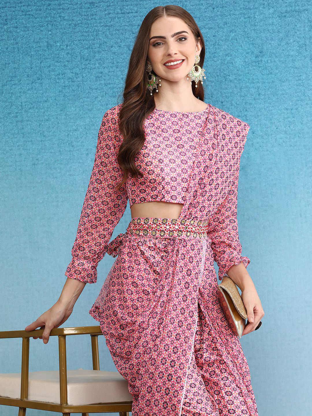 

KALINI Floral Zari Pure Georgette Saree, Pink