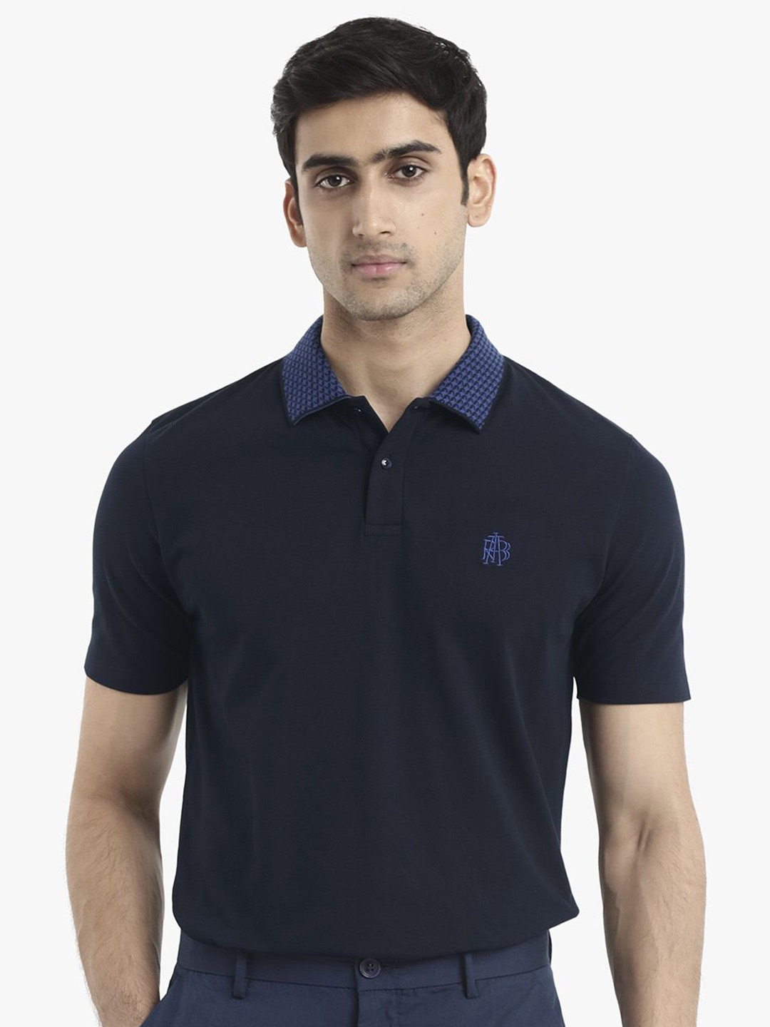 

RARE RABBIT Men Booth Regular Fit Polo Collar T-Shirt, Navy blue