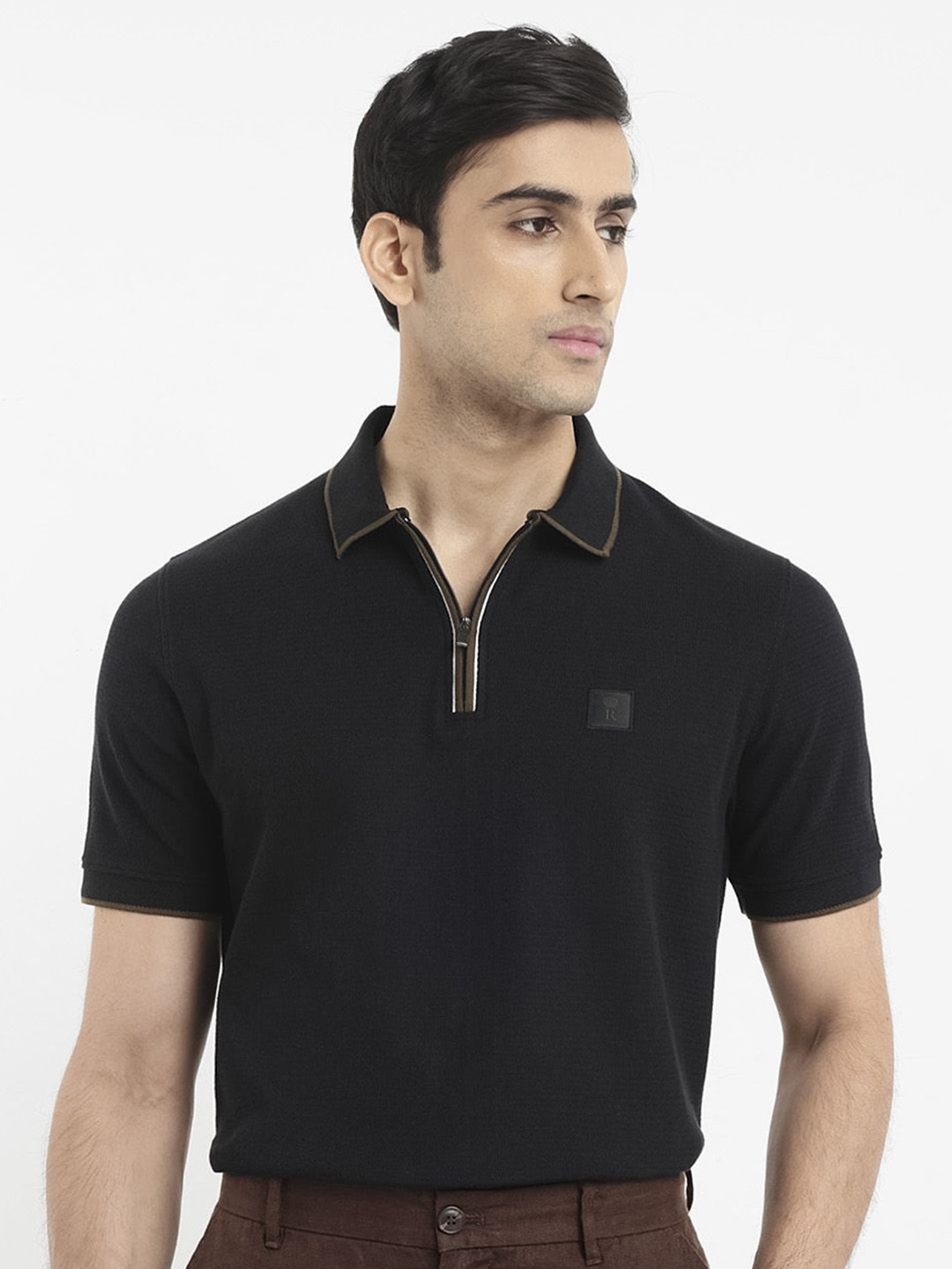 

RARE RABBIT Men Burrow Regular Fit Polo Collar T-Shirt, Black