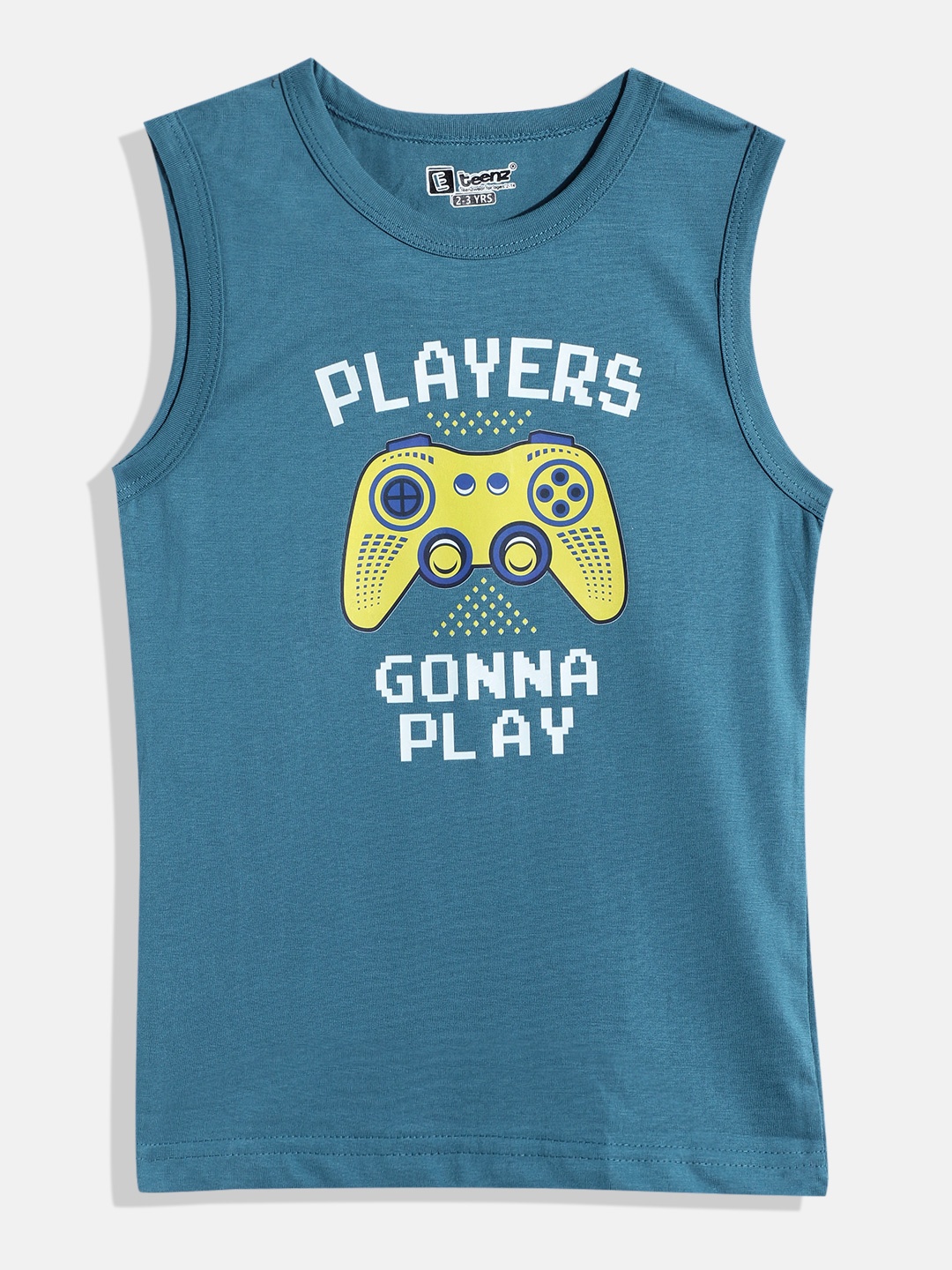 

Eteenz Boys Printed Pure Cotton Sleeveless T-shirt, Teal
