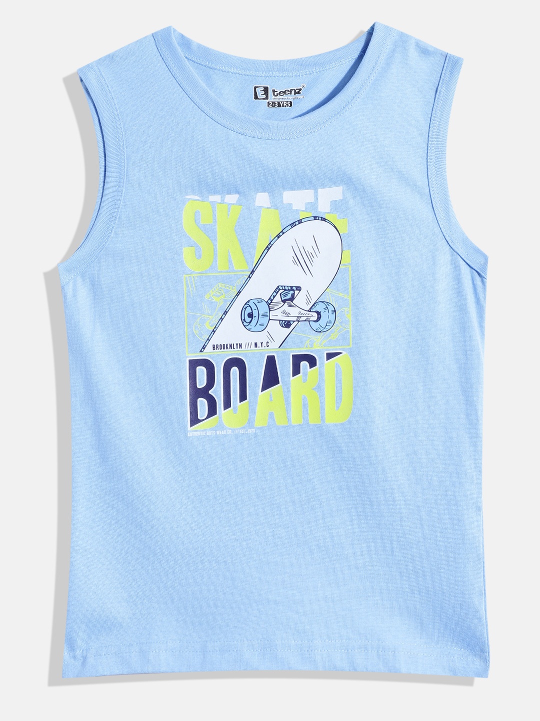 

Eteenz Boys Printed Pure Cotton Sleeveless T-shirt, Blue