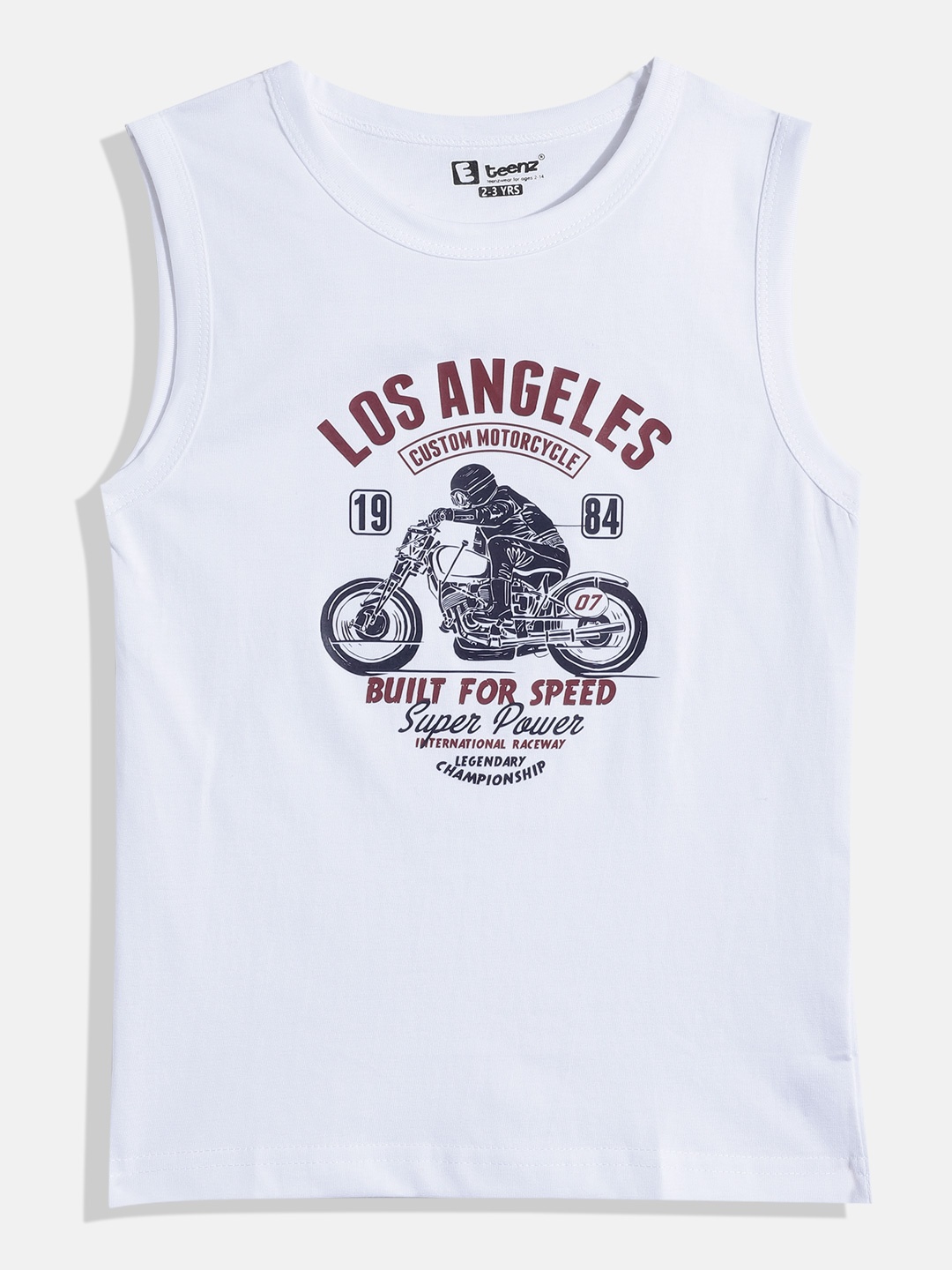 

Eteenz Boys Printed Pure Cotton Sleeveless T-shirt, White