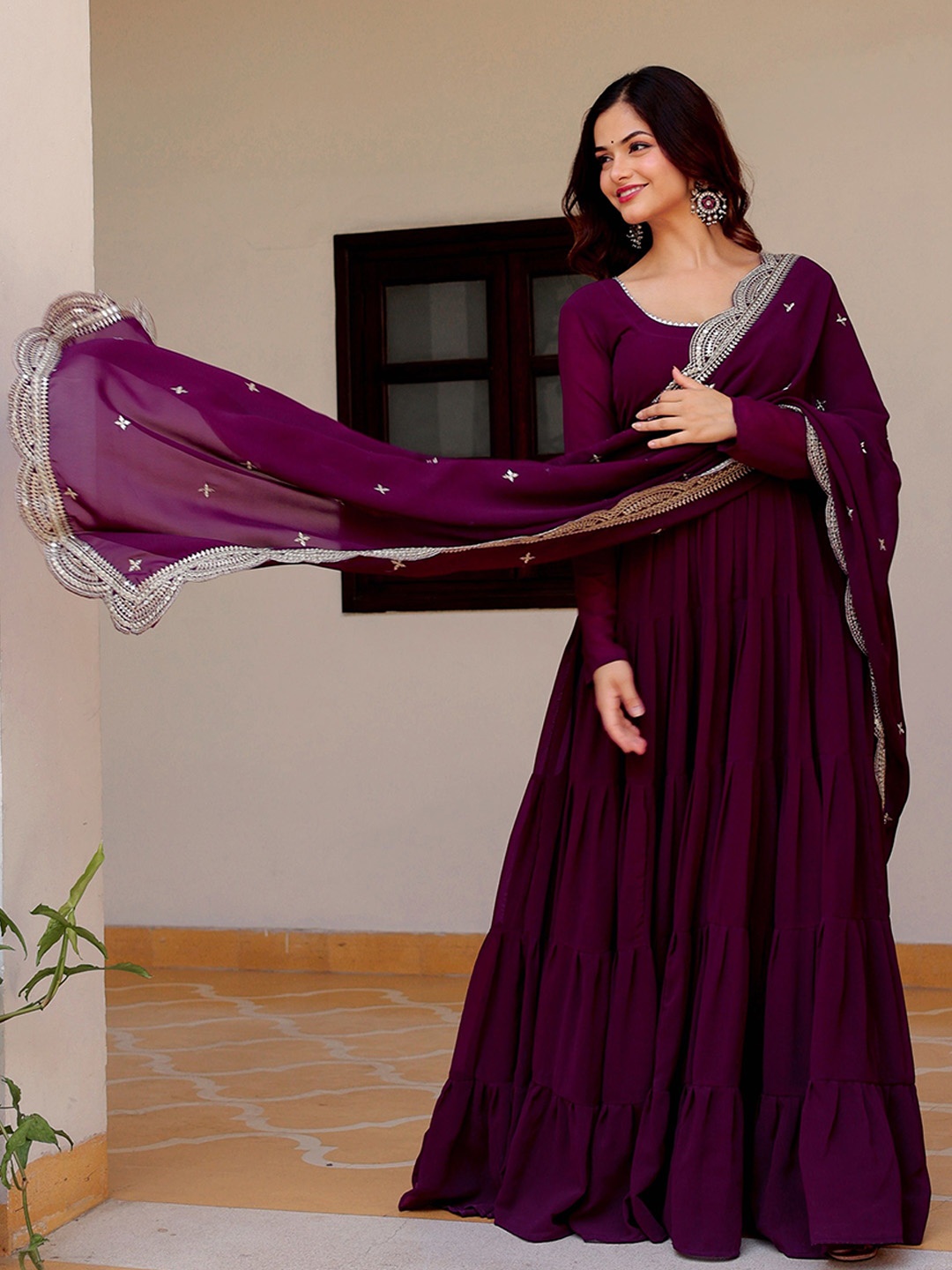 

KALINI Women Regular Kurta with Trousers & With Dupatta, Purple