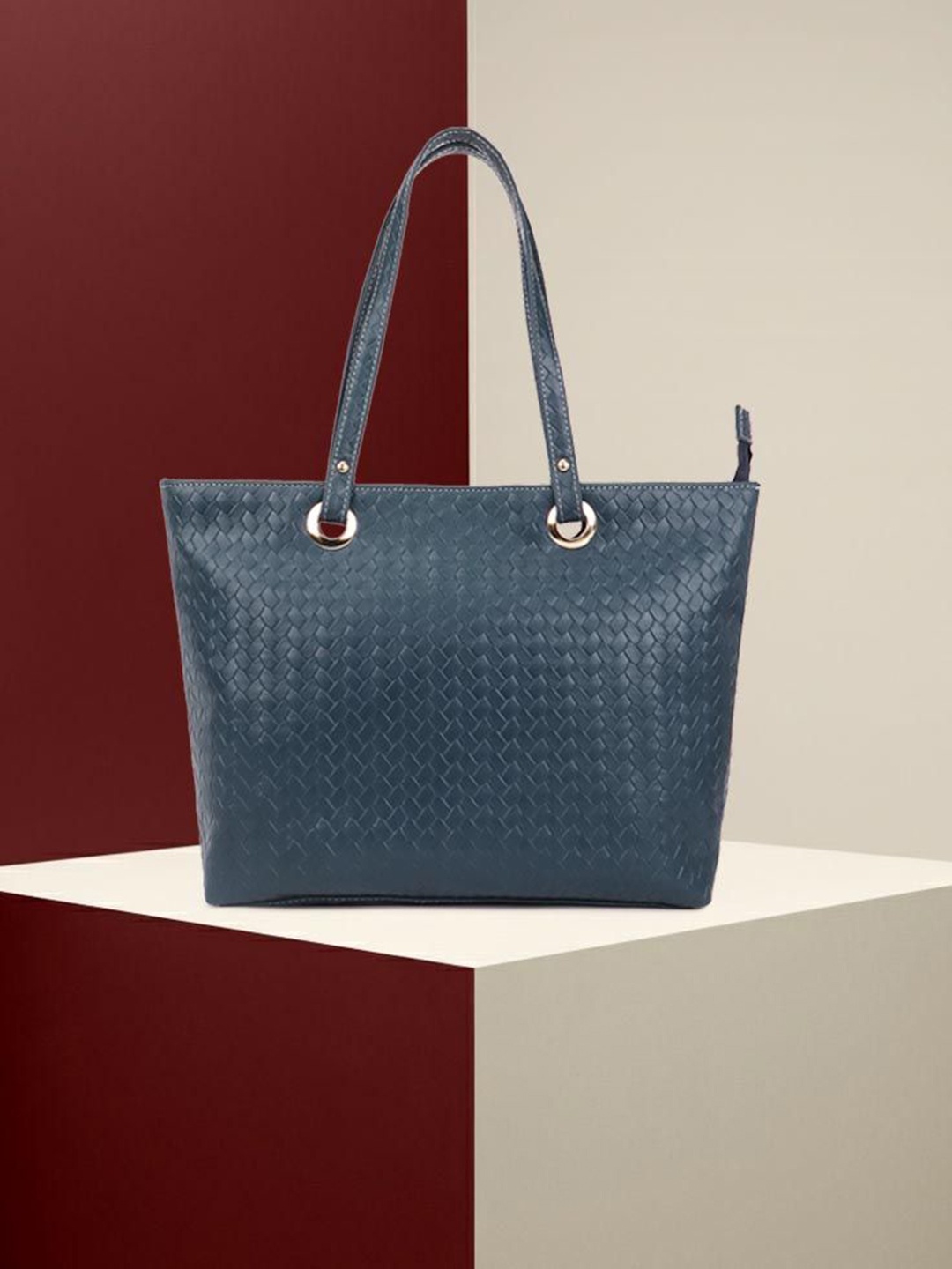 OsaiZ Colourblocked PU Oversized Structured Shoulder Bag with Quilted, Blue