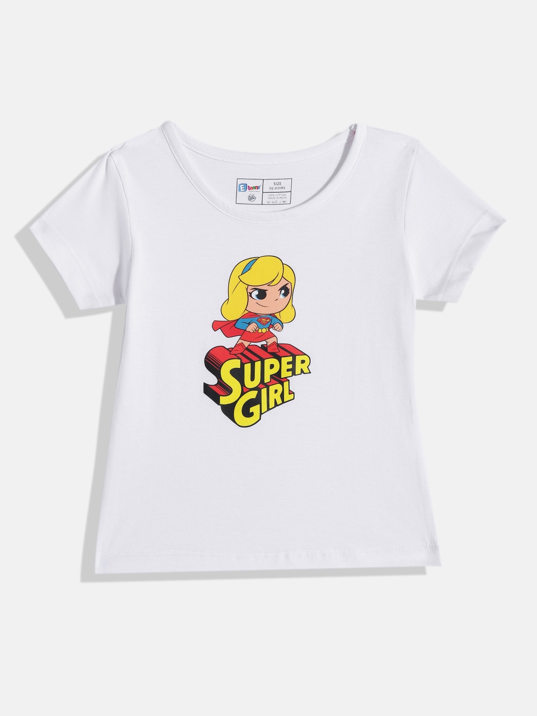 

Eteenz Girls Supergirl Printed Pure Cotton T-shirt, White