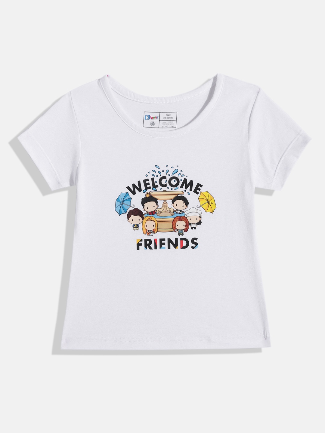 

Eteenz Girls Friends Printed Pure Cotton T-shirt, White