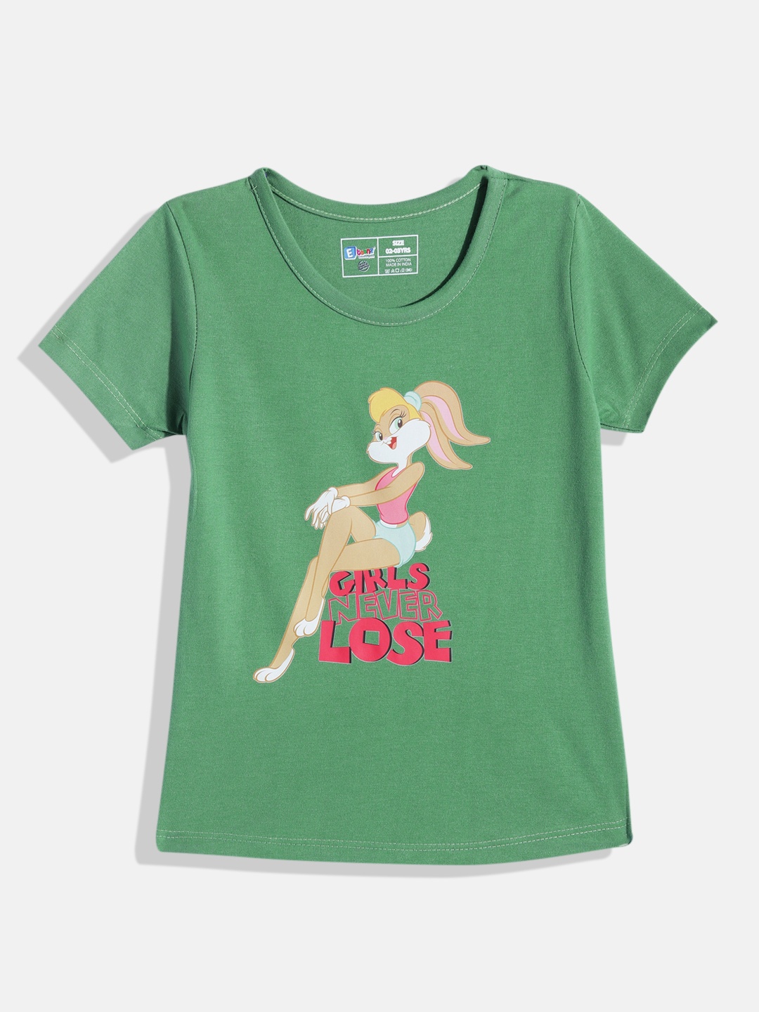 

Eteenz Girls Graphic Printed Pure Cotton T-shirt, Green
