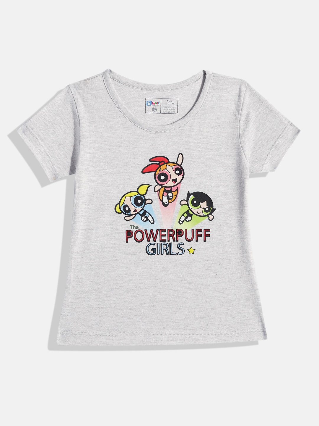 

Eteenz Girls Powerpuff Girls Printed Pure Cotton T-shirt, Grey melange