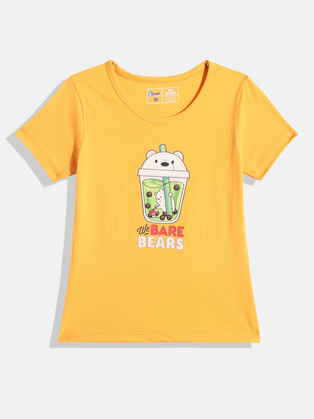 

Eteenz Girls Pure Cotton Graphic Printed Top, Mustard