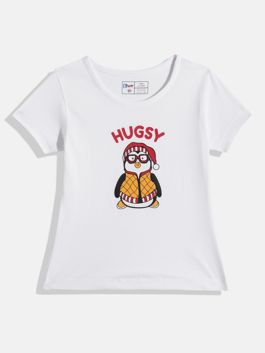 

Eteenz Girls Hugsy Printed Pure Cotton T-shirt, White