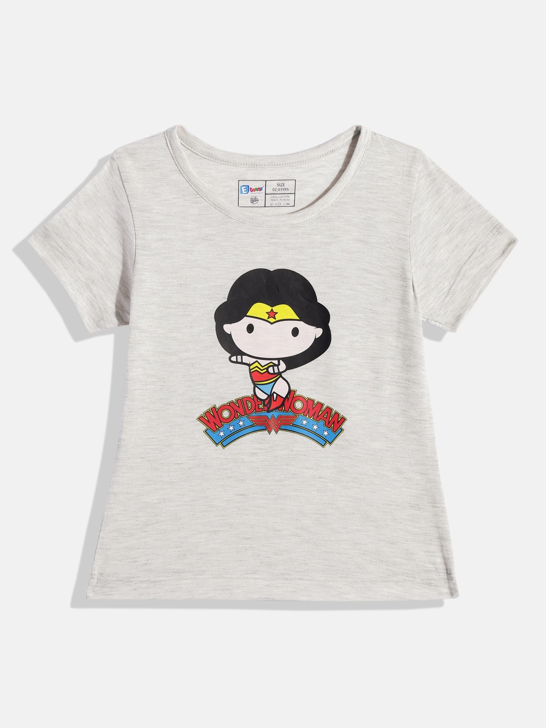 

Eteenz Girls Wonder Woman Printed Pure Cotton T-shirt, Grey melange