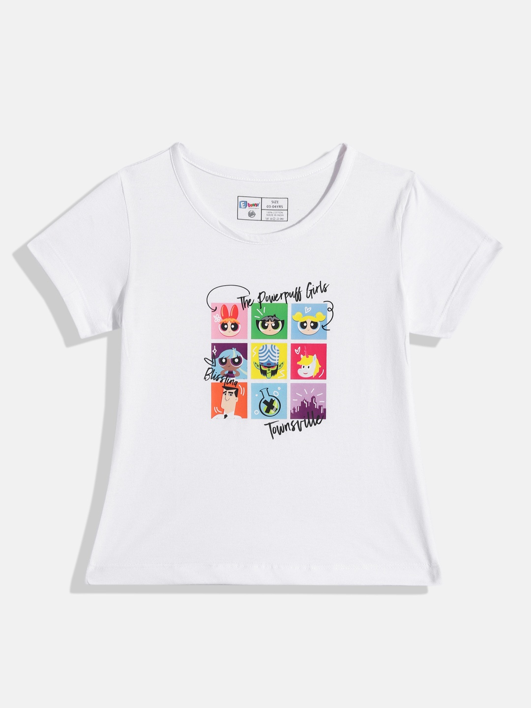 

Eteenz Girls Pure Cotton Powerpuff Girls Printed Top, White