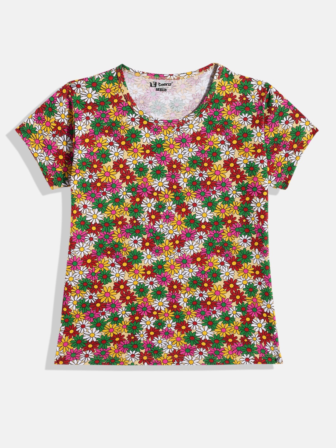 

Eteenz Girls Floral Printed Pure Cotton A-Line Top, Multi